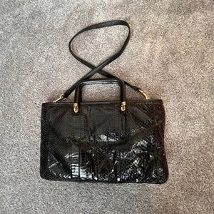 Vintage Italian Margolm black snake skin  clutch with strap 12x7.5 inch